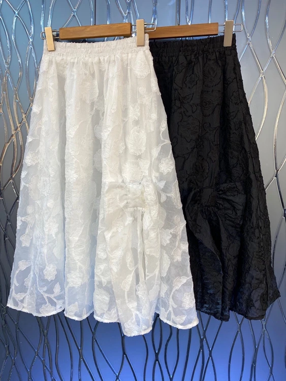 

2021 new women fashion elastic waist decorative jacquard A-line mid-length skirt 098