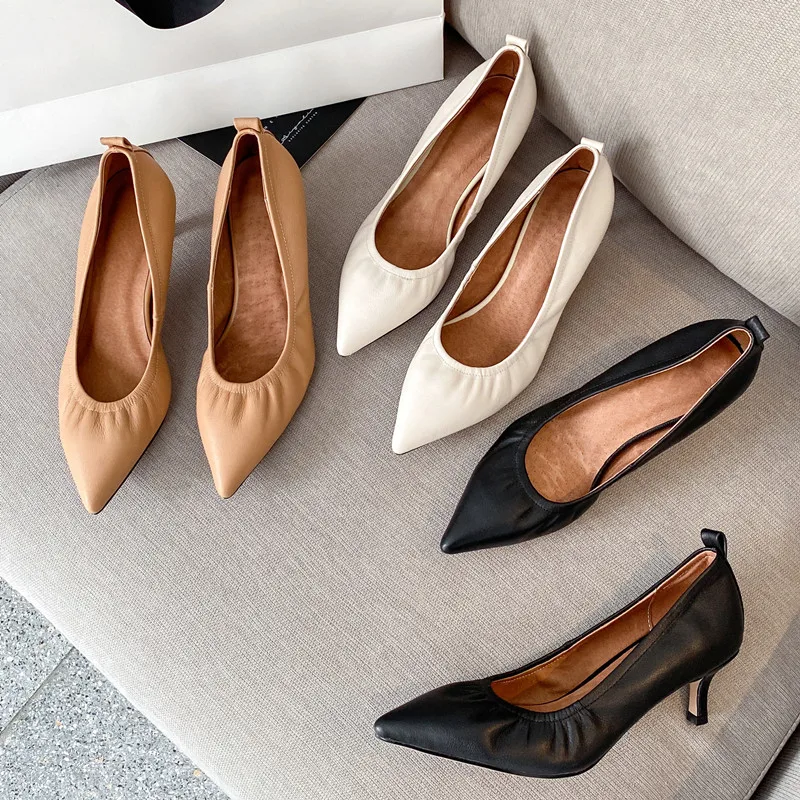 

MStacchi 2021 Spring Women High Heels Shoes For Woman's Cow Leather Pointed Toe Pumps Mujer Folds Office Shoes Femmes Chaussures