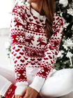 Зимний Рождественский свитер для женщин Санта Клаус на Рождество с принтом с длинным рукавом с О-образным вырезом; Вязаный пуловер свитера джемпер Трикотаж