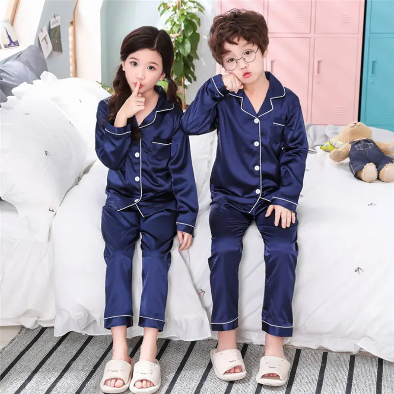 Пижамы для маленьких девочек Детская однотонная пижама с длинными рукавами