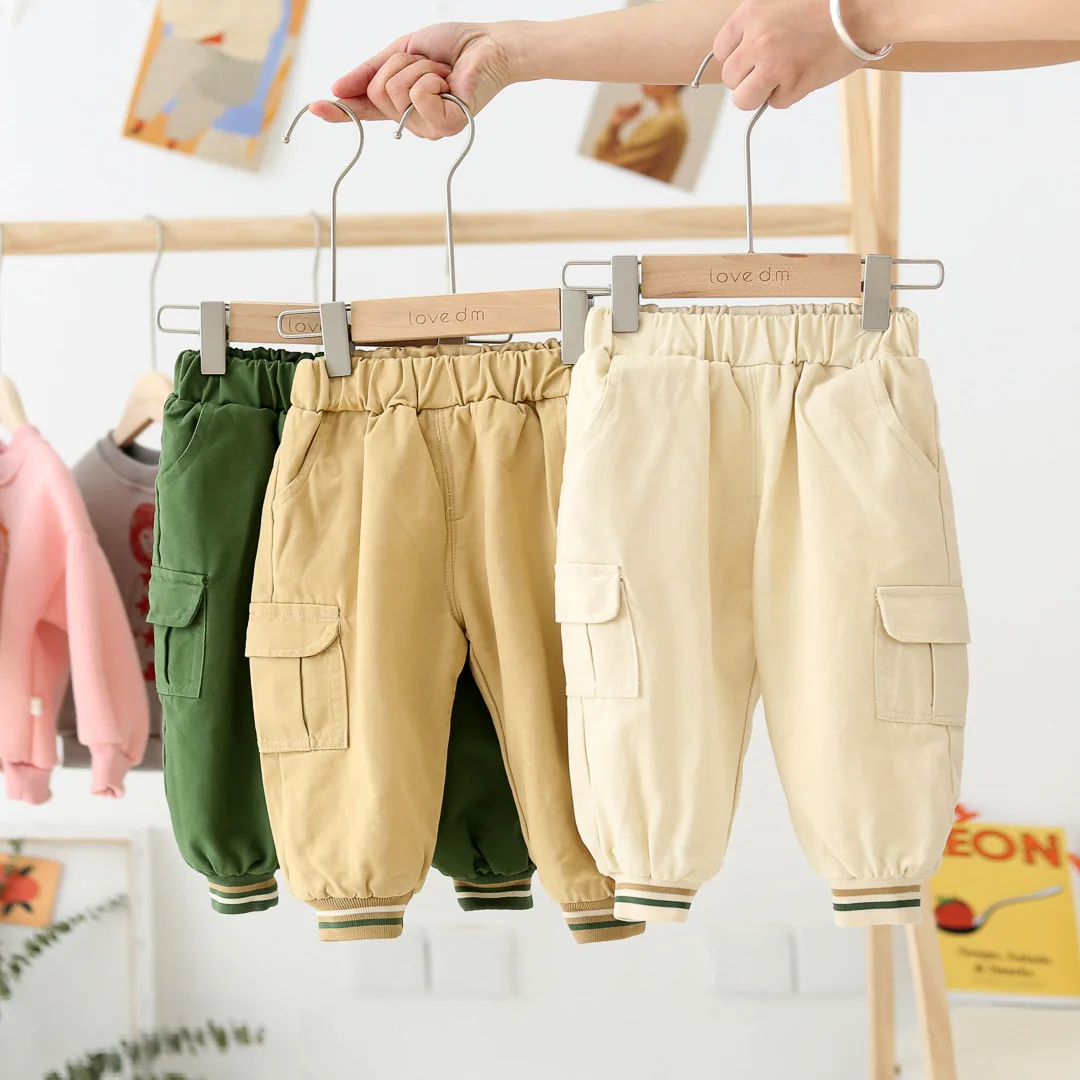 WLG boys girls witner pants kids velvet thick green khaki beige pant baby casual warm trouesrs children