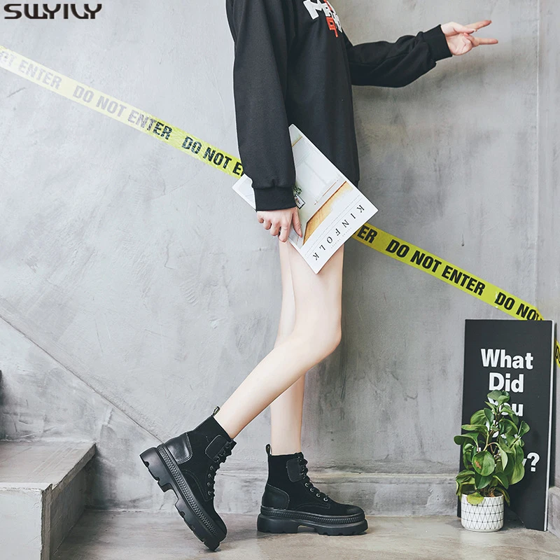 SWYIVY сапоги из натуральной кожи Женские ботинки мартинсы женская зимняя обувь 2019