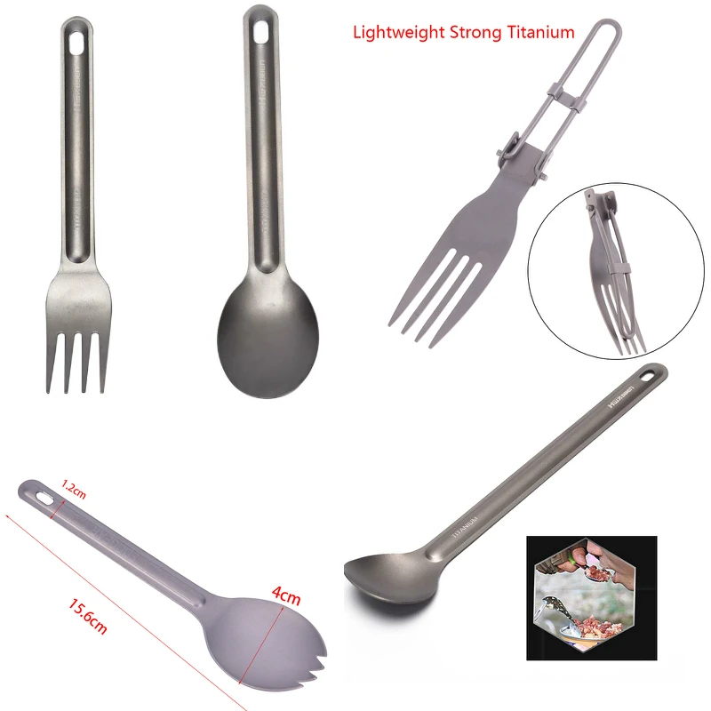 

Titanium Spoon/Fork Camping Spoon Outdoor Tableware Long-handled Titanium Spoon