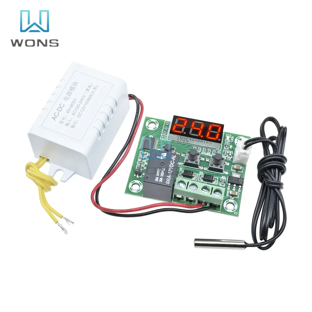 

W1209 AC 110V-220V Digital LED Thermostat Temperature Controller Thermometer Meter Incubator Module Indoor NTC Sensor Probe Wire