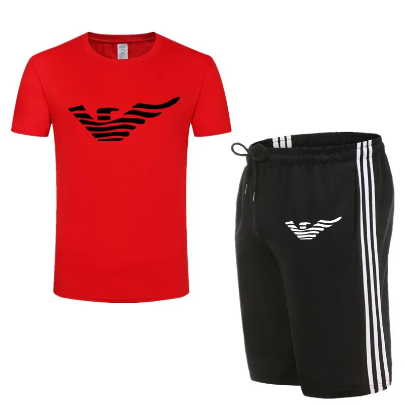 

2021 best selling men's fashion summer short sleeve sports suit T-shirt + shorts combination men's new 2-piece casual wear