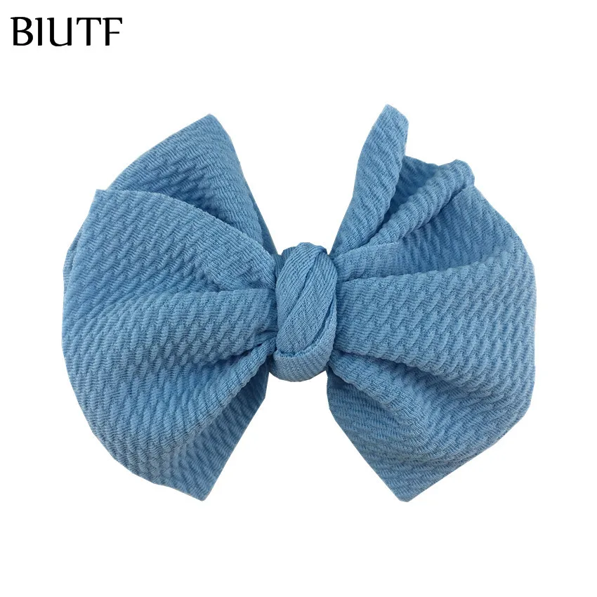 8-lt blue 5 шт./лот 4,5 ''в крепированную полоску вафельный бант для волос с/без зажима для детей повязка на голову ткань Barerres заколки для волос" сделай сам "для девочек Головные уборы HDJ157 - Цвет: 8-lt blue