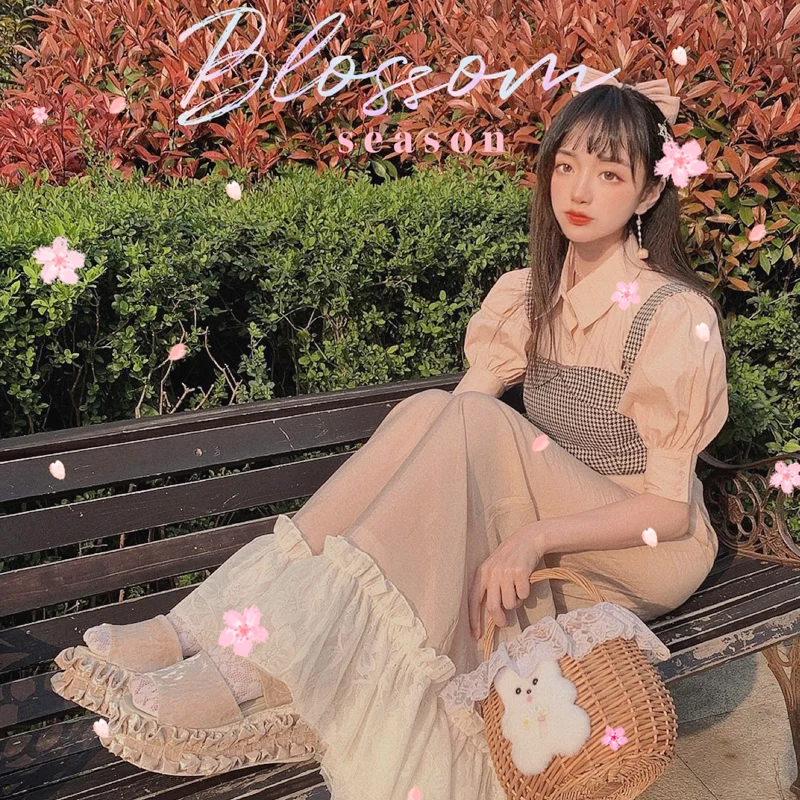 Princess sweet lolita pants Bobon21 Japanese style leg length 2m super slim high lace big hem loose wide leg pants B1866