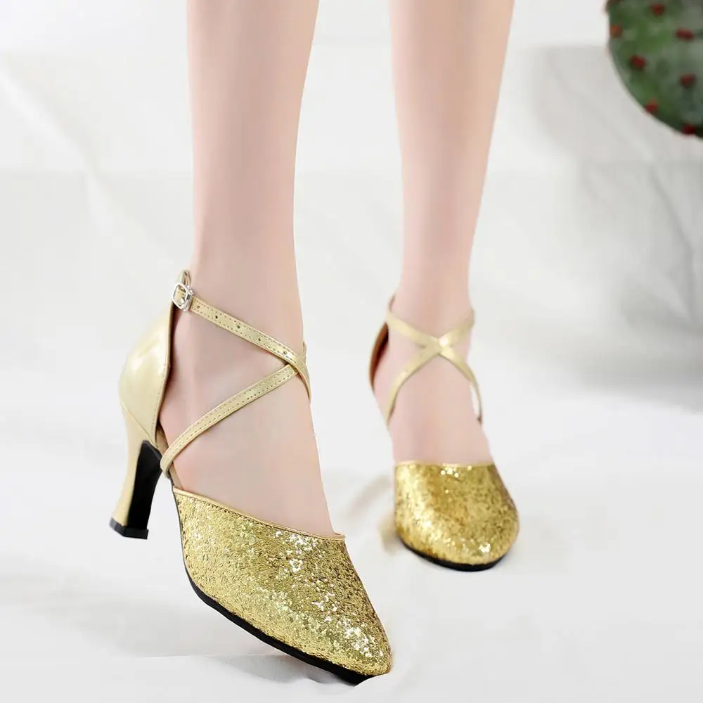 HROYL Dance Shoes Latin Tango Ballroom Jazz Modern Dancing shoes for Women Girls Ladies Rubber Sole Gold/Silver Dropshipping | Спорт и
