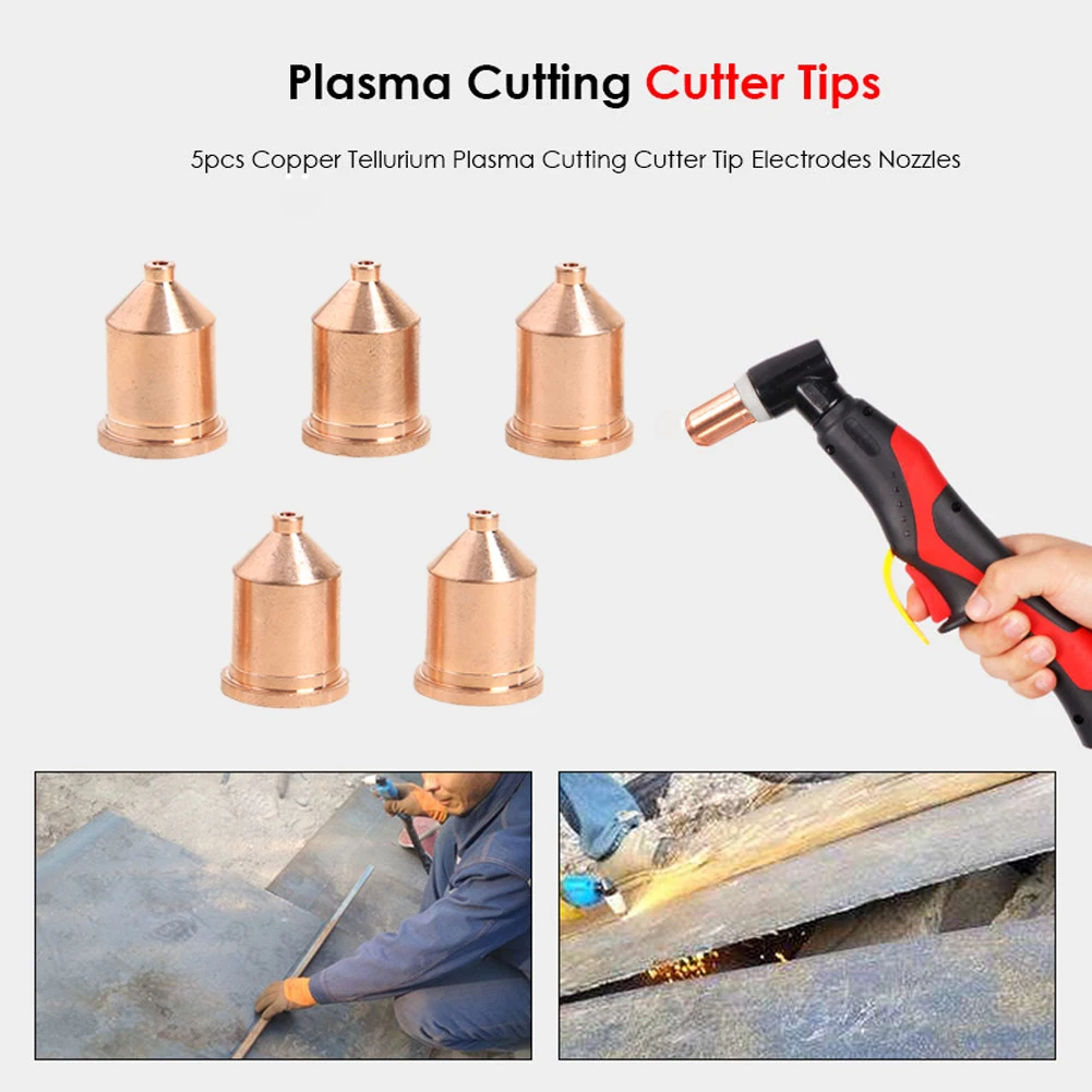 

5Pcs Copper Plasma Cutting Cutter Torch Consumable Kit High Temperature Resistance Electrode Nozzle Extend Tips