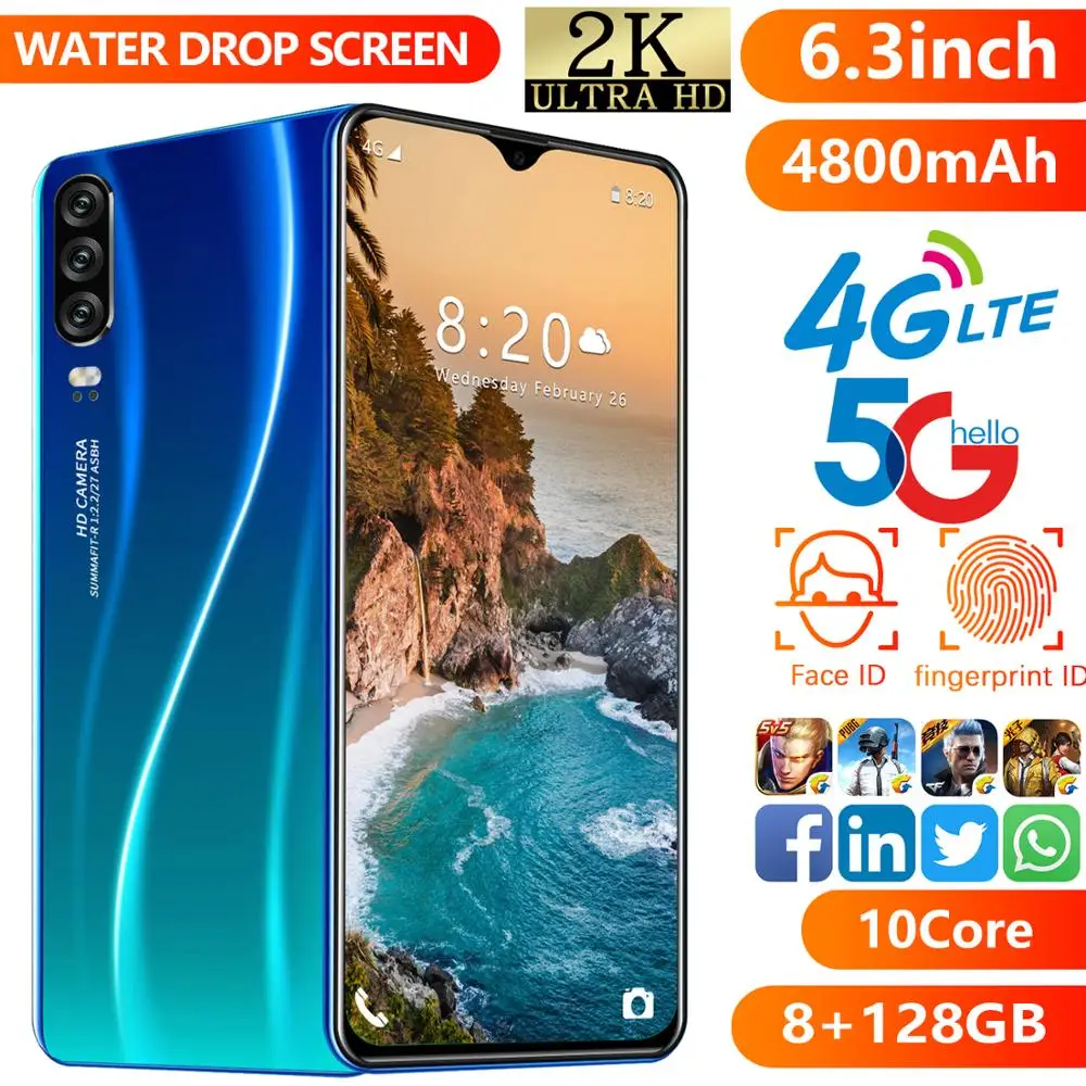 Новинка P38Pro 6 3 Смартфон Snapdragon 855 10 ядер 8 ГБ ОЗУ 128 Гб ПЗУ NFC LED 4 камеры 4500 мАч