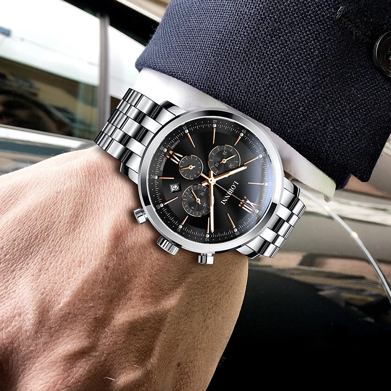 Часы наручные LOBINNI Мужские кварцевые спортивные водонепроницаемые с хронографом