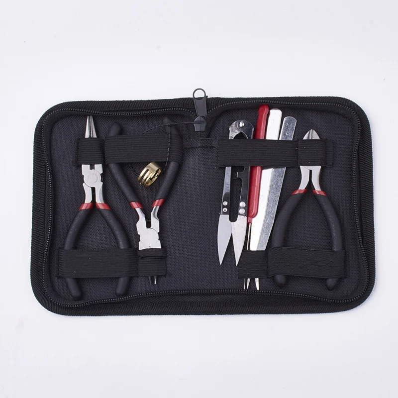set with bag DIY Ювелирные наборы инструментов плоскогубцы ножницы Бисероплетение пинцеты булавки латунные кольца крючком крюковые иглы рулетка штангенциркуль - Цвет: set with bag