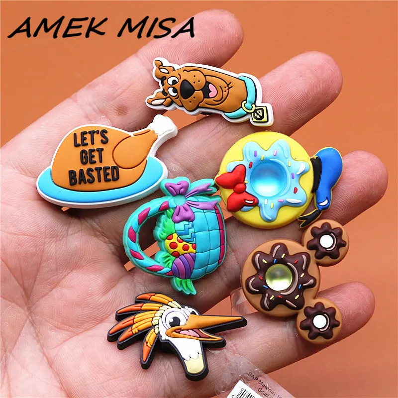 

Original PVC Croc Shoe Charms NEW Cartoon Ostrich Hound Roast Chicken Chocolate Shoes Decorations for Jibz Kids Party Gifts U199