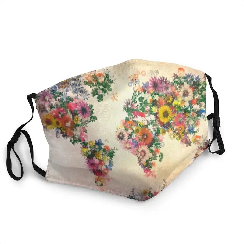 

World Map Floral Breathable Unisex Adult Mouth Face Mask Anti Haze Dustproof Protection Cover Respirator Muffle
