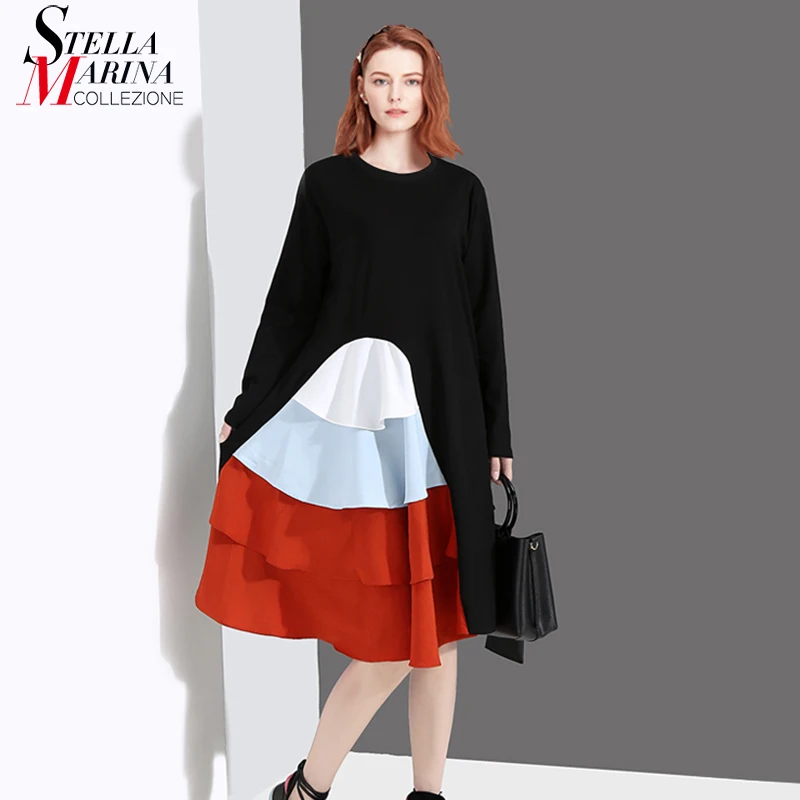 Новинка 2019 корейский стиль женское весеннее платье с длинным рукавом черное