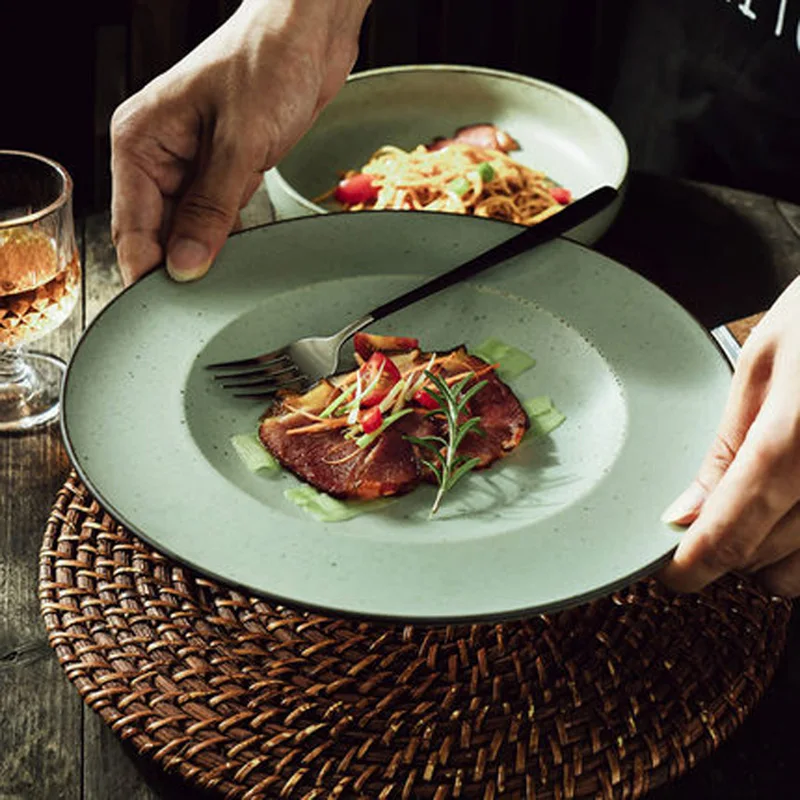 

Ceramic tableware spaghetti western dishes old retro UFO dishes creative net red straw hat dishes hotel commercial