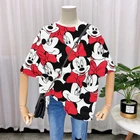 Женская короткая футболка с Микки и Минни Маус, летняя повседневная футболка с круглым вырезом, белые топы свободная футболка, женская футболка Disney 2021