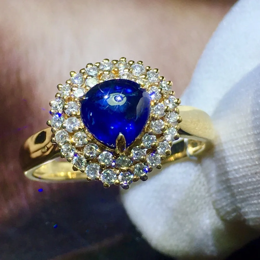 819 настоящие хорошие драгоценности 18K натуральный 1.23ct Королевский драгоценный камень, синий сапфир 18k золото бриллианты камень женское кольцо для женские кольца