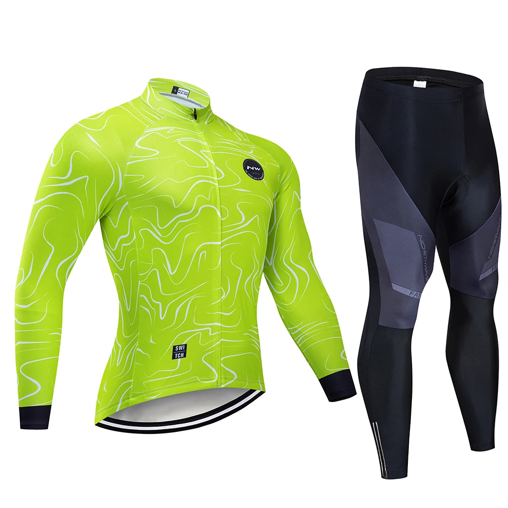 Long Cycling set Northwave Pro Team Long Sleeve Breathable Cycling Jersey Set NW Clothing Men Suit Outdoor Sportful Bike MTB Clothes - Цвет: Long Cycling set
