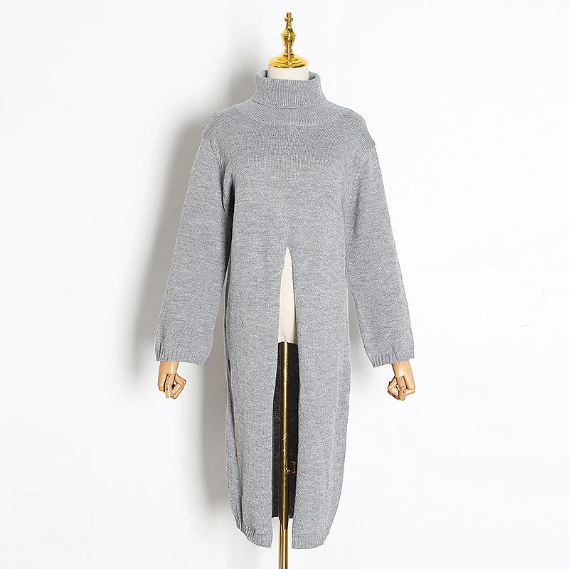 

CHICEVER Knitting Sweater For Women Turtleneck Long Sleeve Split High Waist Pullovers Casual Sweaters Female 2020 Fashion Style