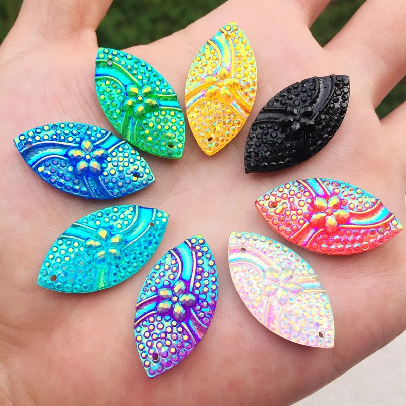 DIY 12pcs 15*30mm Horse eye&ampflowers Crystal Rhinestones Beads Flat back Sewing Buttons 2 hole craft -HY41A | Дом и сад