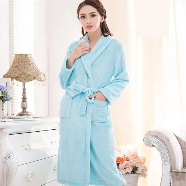 Men&women Coral Fleece Print Bow Robe Flannel Sleepwear Kimono Bathrobe Gown Winter Warm Thick Home Dressing Gown - Цвет: Women 7