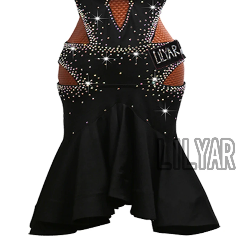 

Latin Dance Dress Latin Skirt Competition Dress Costumes Performing Dress Practice Skirt Customize Adult Kids Lady Sexy Black 1