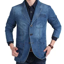 Blazer en jean à col cranté pour homme, coupe cintrée, simple boutonnage, style Cowboy, bleu  (2)