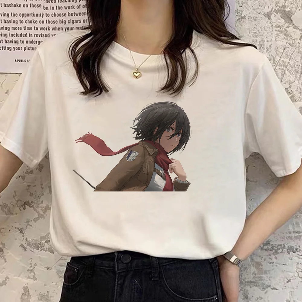 

Japanese Anime Attack On Titan Women T-shirt Female Tops Summer Harajuku Mikasa Ackerman Print Short Sleeve Dropship Tee