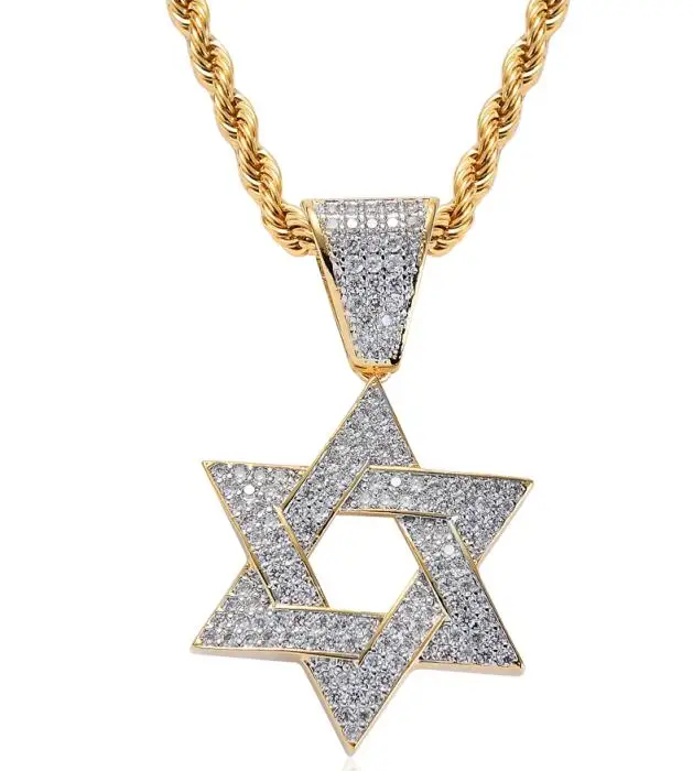 

Ювелирные изделия в стиле хип-хоп, Мужская подвеска с кубическим цирконием, Звезда Давида, цепочка с шестигранным кулоном, со льдом, кулон, п...