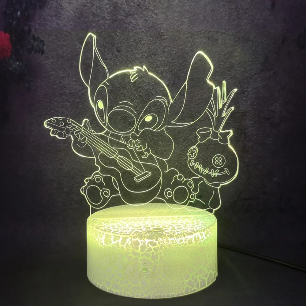 3D Lava Crack Table Lamp Cartoon Anime Stitch Dog Plays The Guitar Shape Creative Bedroom Decor Touch Remote Control Night Light | Освещение
