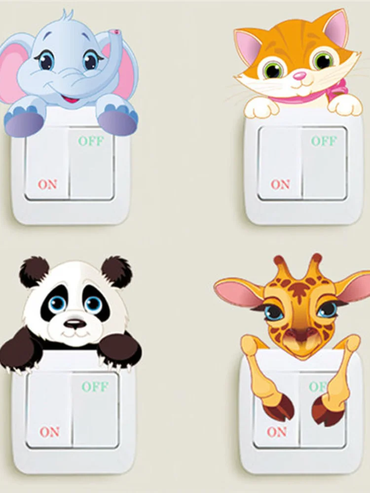 

Cute Animals Switch Stickers Kids Room Home Decoration Elephant Cat Panda Giraffe Pvc Mural Art Diy 3D Decorative Wall Decal