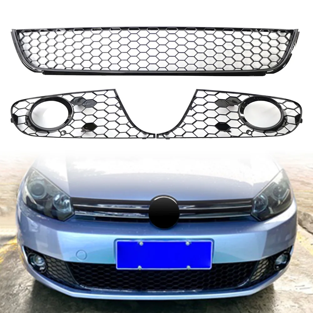 

Car ABS Honeycomb Front Lower Bumper Mesh Grille Fog Light Grill For VW Golf 6 Jetta MK6 2009 2010 2011 2012 2013 3Pcs/Set