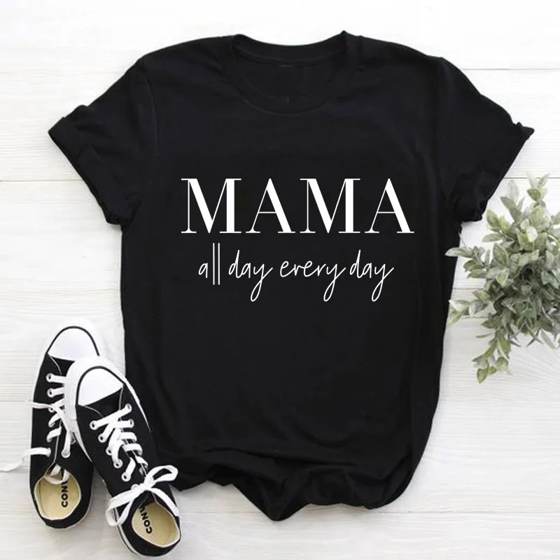 black tee white text MAMA all day every/футболка Tumblr 90 s, повседневная хипстерская футболка унисекс, стильный топ с короткими рукавами, верхняя одежда с надписью Mama, модная футболка для девочек - Цвет: black tee white text