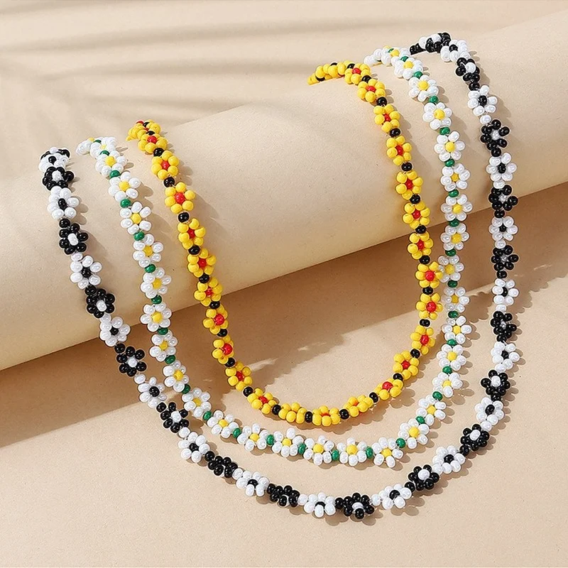 

Bohemia Luxury Daisy Flowers Beaded Chain Choker Necklace for Women Colorful Collar Necklaces Trend Aesthetics Charm Jewellery