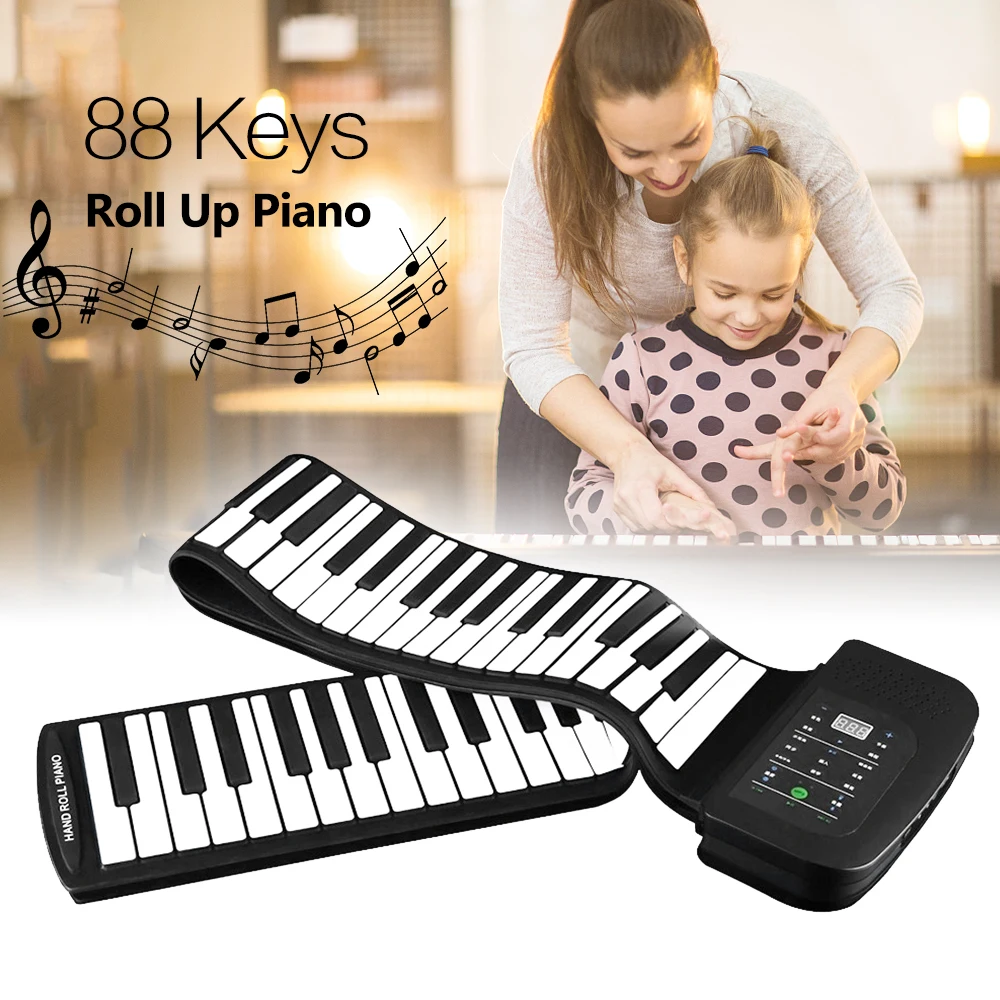 

Portable 88-Key Electronic piano Silicone Flexible Roll Up Piano Foldable Keyboard Hand-rolling Piano with Battery Sustain Pedal