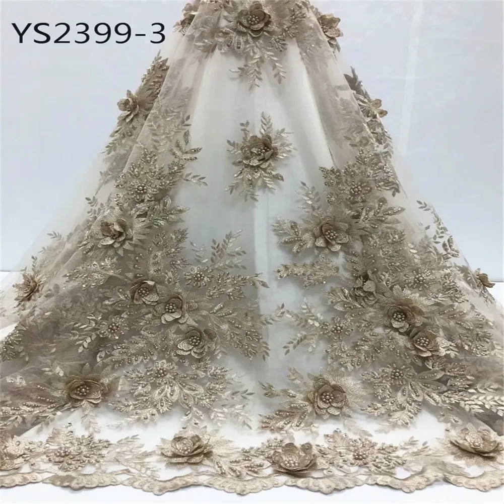 Африканская мода стиль цветок кружева вышитые ткани белого цвета бисером в аист