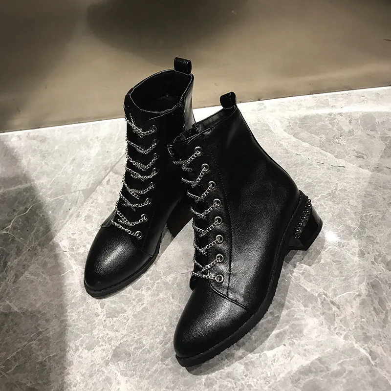 Fujin/ботинки на квадратном каблуке Зимние женские ботильоны 2020 года Винтажные