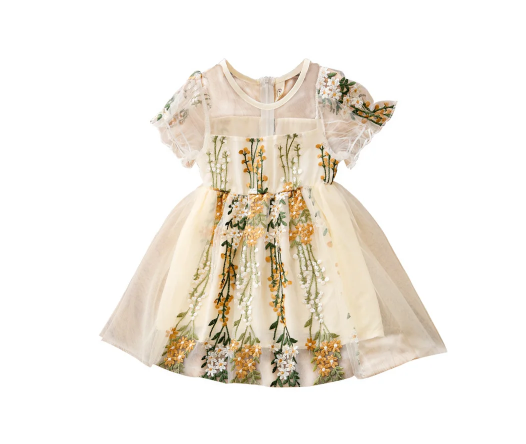 

3T-8T elegant spring and Autumn Children clothing Girls princess Dress Lace and mesh style