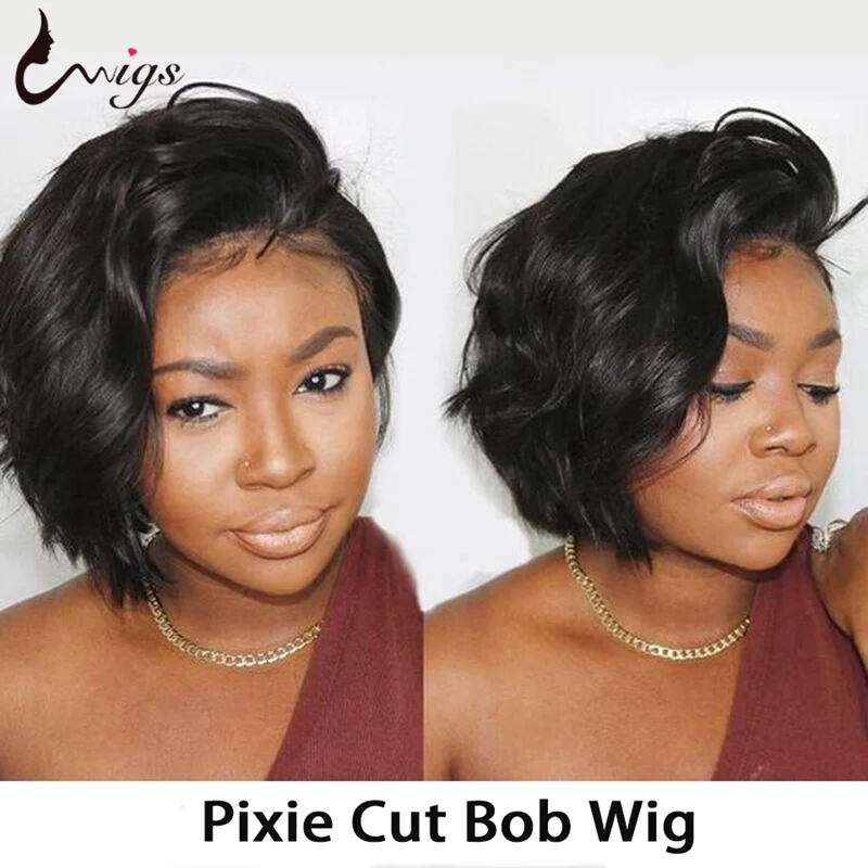 Короткий прямой парик Боб с челкой Пикси бразильские волосы Remy парики для