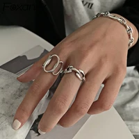 foxanry 925 stamp opening rings for women couples fashion simple hollow chain geometric punk hiphop party jewelry gift
