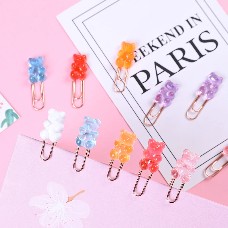 

2pcs Cute Candy Color Bear Metal Paper Clip Office School Stationery Supply