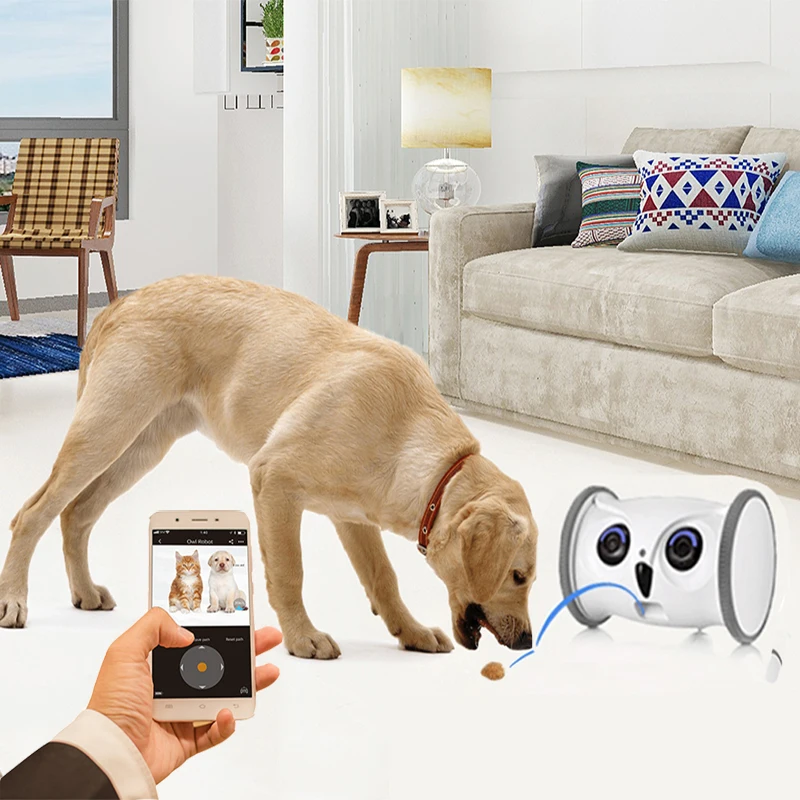 New Pet Intelligent Companion Owl Robot Full HD Camera with Treat Dispenser Interactive Toy Dogs and Cats Mobile Control Via App