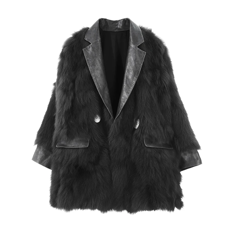 Меховое модное пальто с v-образным вырезом женское пушистое теплое длинным