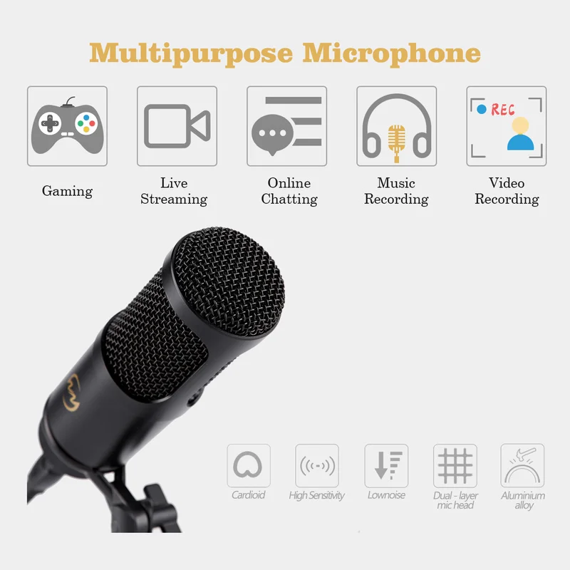 Usb микрофон для компьютера стенд Штатив для общения конденсатор микрофон комплект проводной речи конденсаторный микрофон