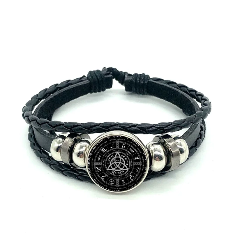 

2020 New Pagan Leather Bracelet Mysterious Pentagram Hemisphere High Quality Woven Leather Bracelet Valentine Gift