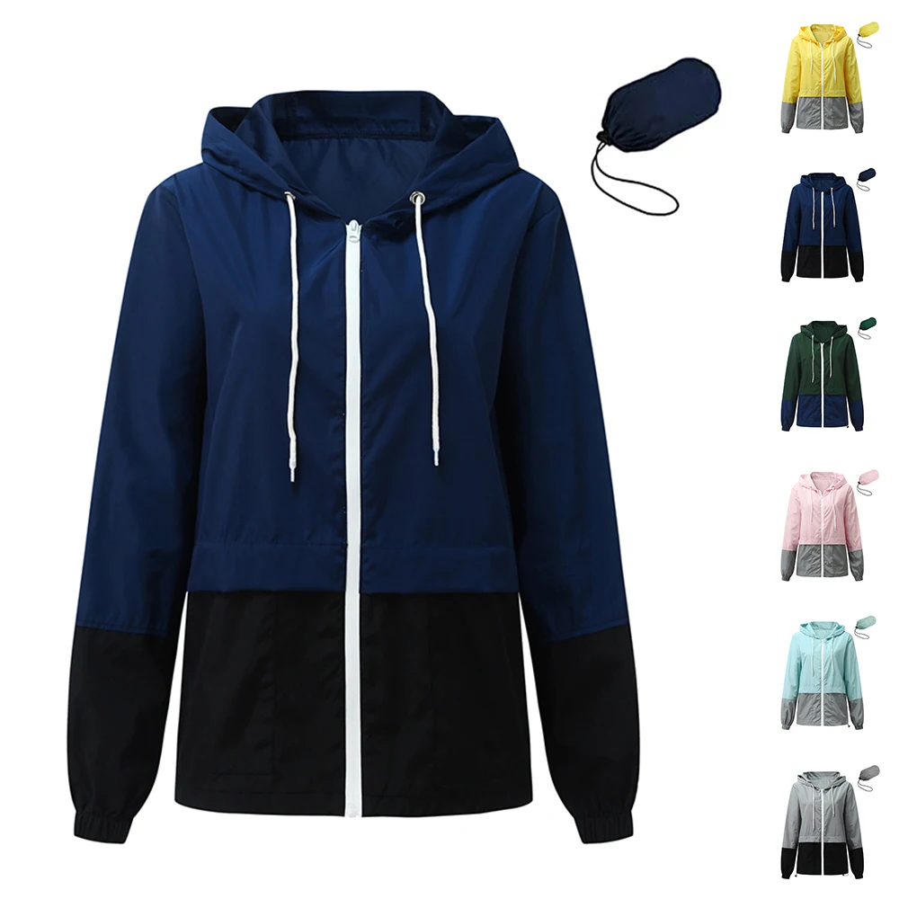 

Тренчкот с цветными блоками, пальто в стиле пэчворк, контрастный спортивный кардиган с капюшоном, свитшот, куртка, водонепроницаемое Женско...