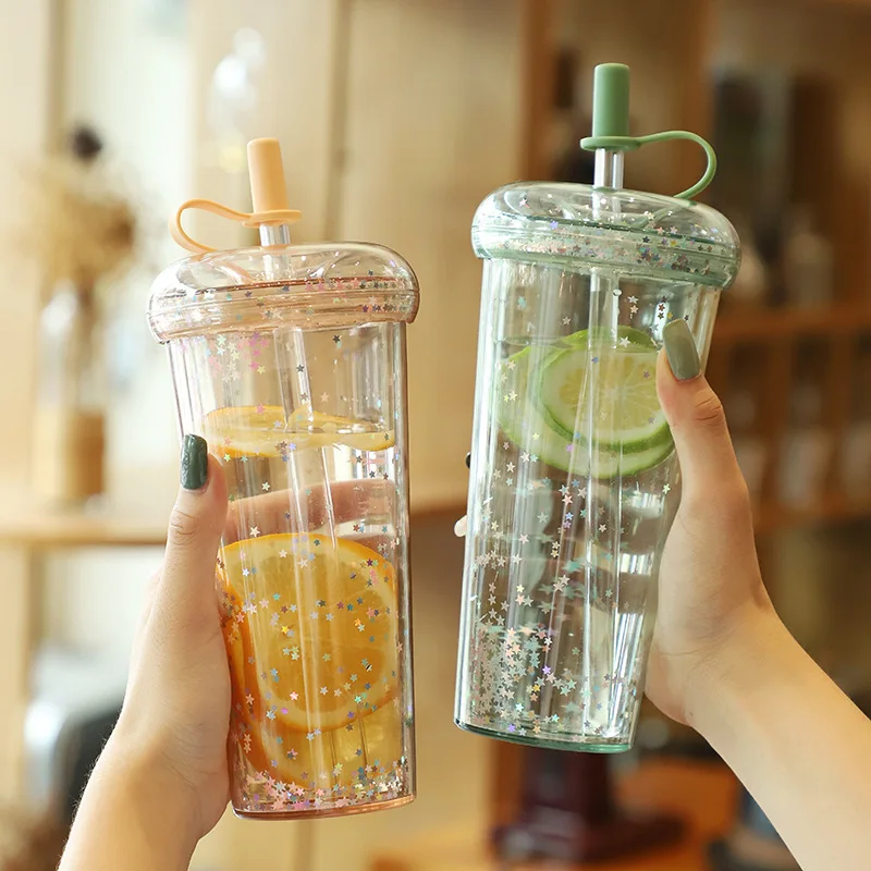 

Kawaii Bubble Tea Water Bottle Plastic Cup With Straw Insulated Drinkware Tea Juice Girl Sparkling Bottles For School BPA Free