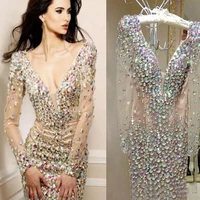 sexy short beading crystal cocktail dressfull sleeves prom dres women formal party homecoming gowns customize robes de soir%c3%a9e