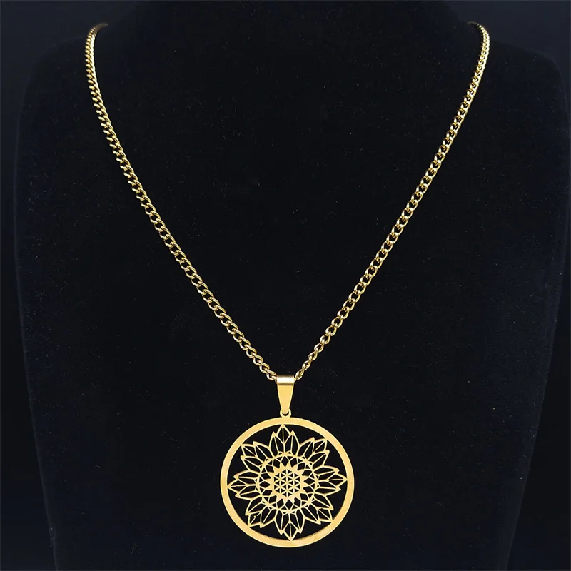Женское Ожерелье с подсолнухом ожерелье из нержавеющей стали 2023 золотого цвета